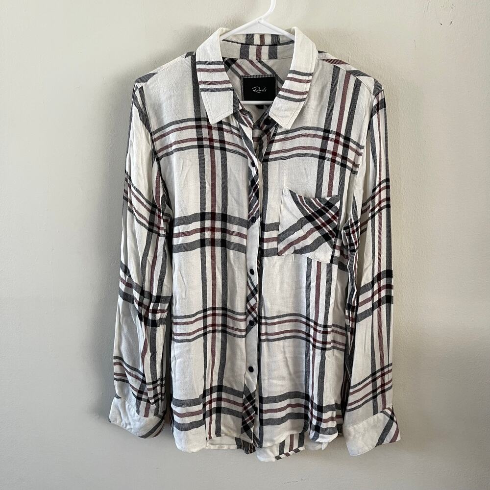 Rails Womens M Hunter Plaid Button Up Shirt White Black Maroon Casual Flaw